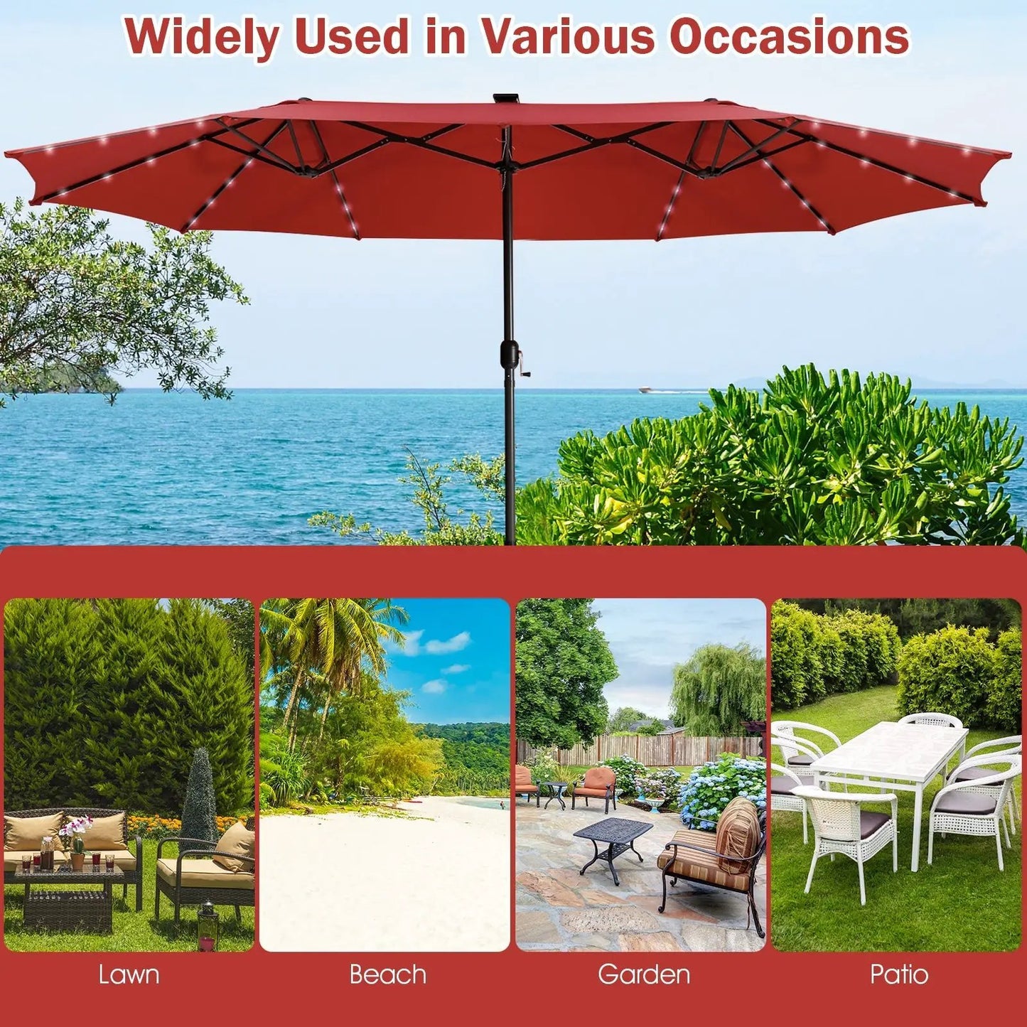 9 ft Solar LED Patio Umbrella with Tilt and Crank