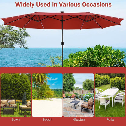 9 ft Solar LED Patio Umbrella with Tilt and Crank