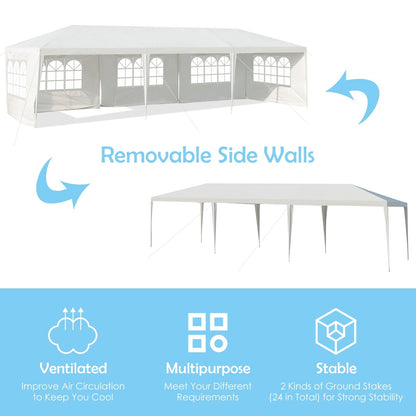 GemGear 10x30 ft white canopy tent with 5 removable sidewalls on Tampa Home & Garden Store