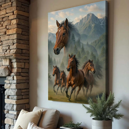 Galloping Horse Double Exposure Canvas by Tailored Canvases with mountain landscape on Tampa Home & Garden Store