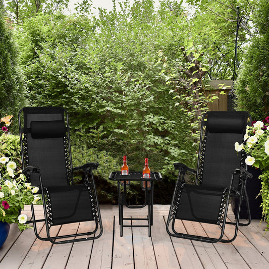 3 Pieces Folding Portable Zero Gravity Reclining Lounge Chairs Table Set - Tampa Home & Garden Store