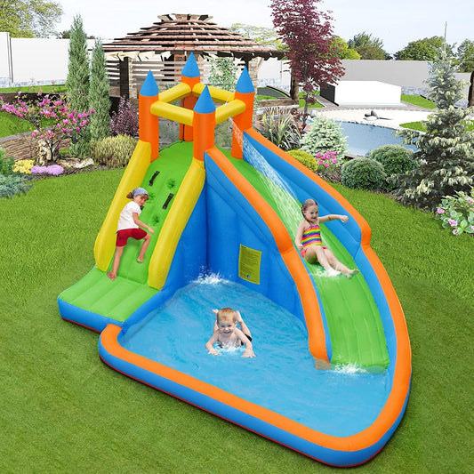 Kids Inflatable Water Slide Bouncing House with Carrying Bag and 480W Blower - Tampa Home & Garden Store