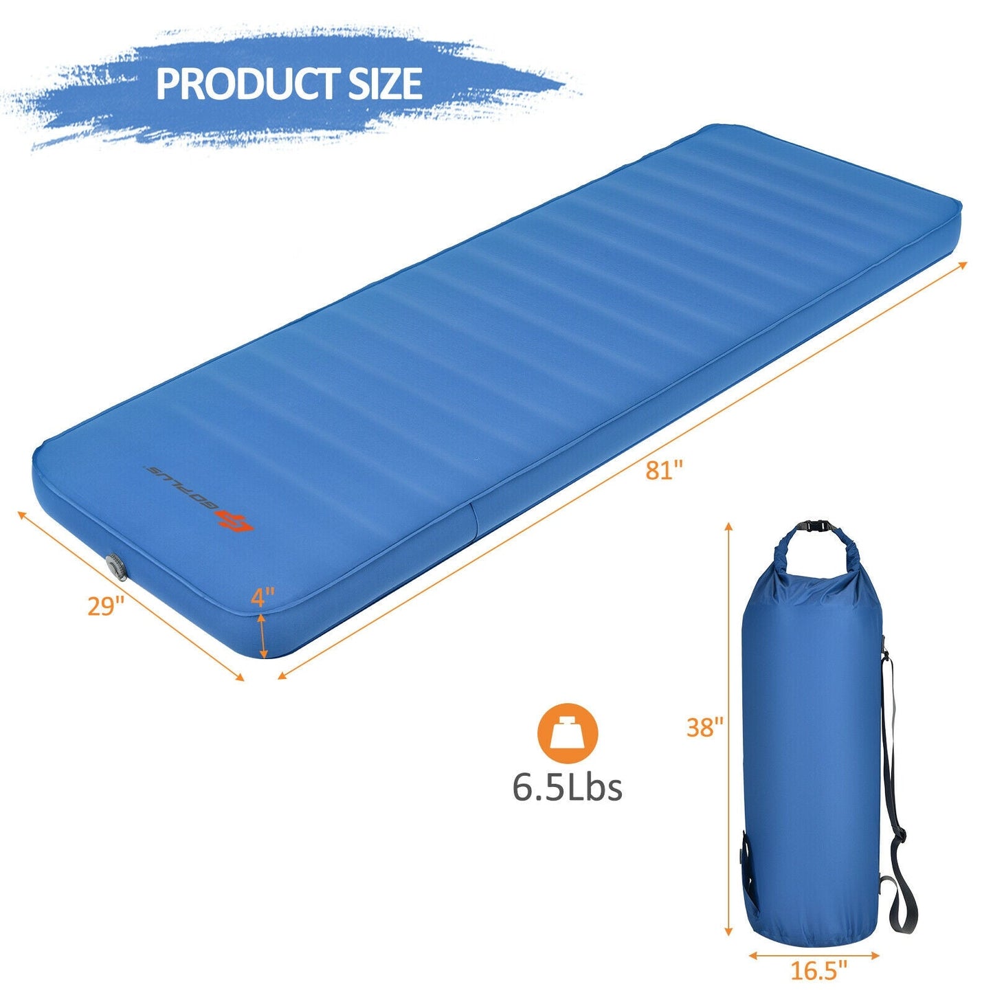 GemGear self inflating camping sleeping mattress blue with carrying bag 81in long on Tampa Home & Garden Store