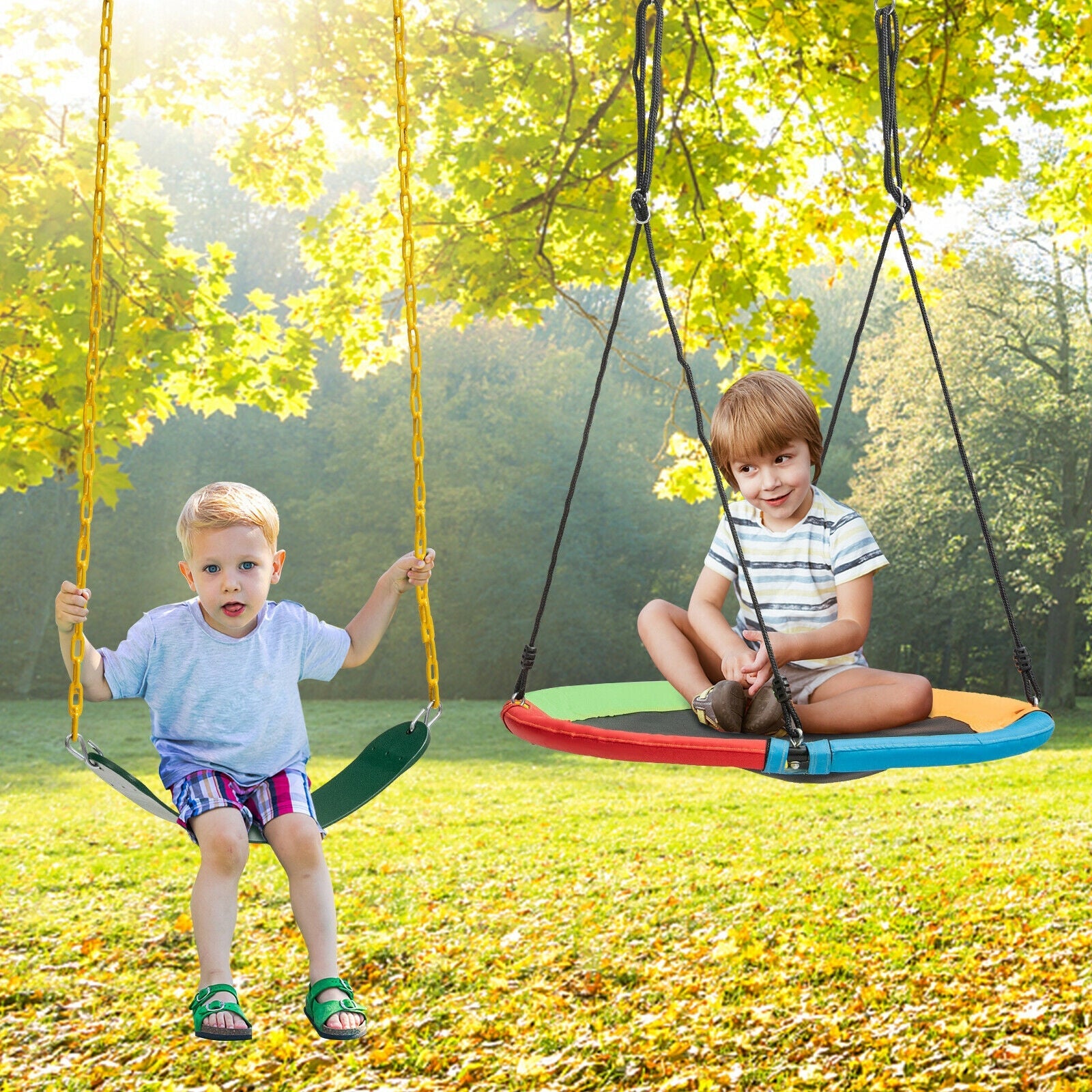 DirectDeals 2-pack swing seats and saucer swing with yellow chains and round seat in park on Tampa Home & Garden Store