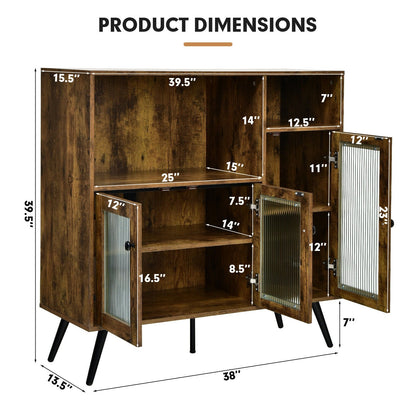 Aparador de cocina con puerta de cristal y estantes ajustables - Marrón rústico