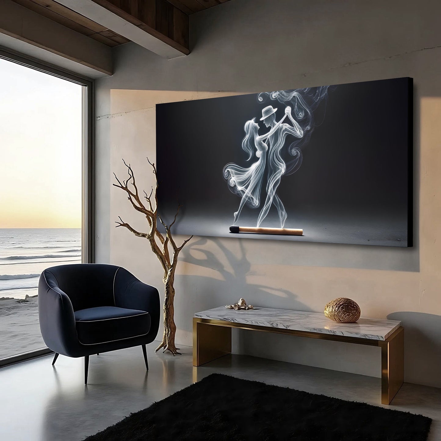 Tailored Canvases Modern Abstract Couple Dance Wall Art canvas with smoky couple on black on Tampa Home & Garden Store
