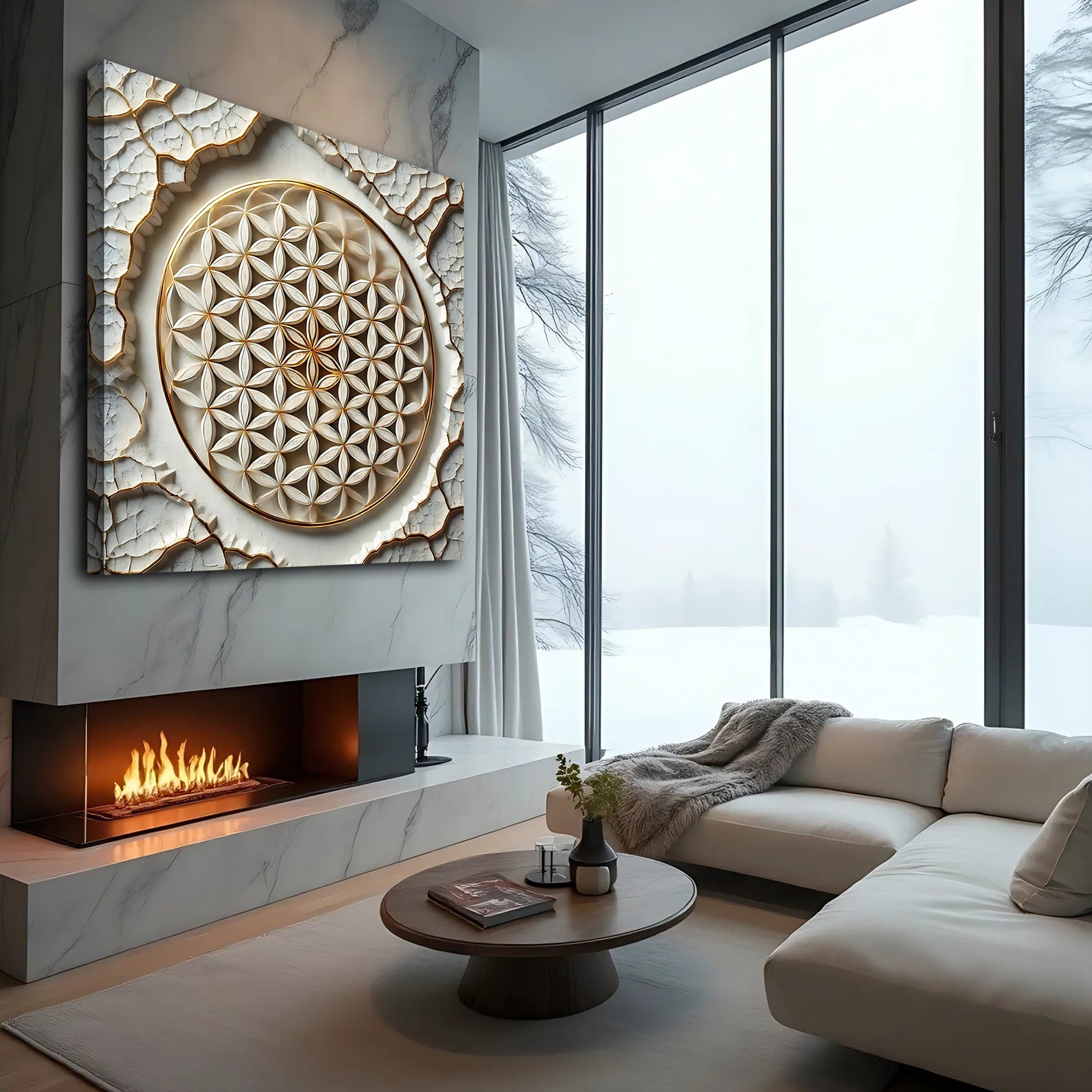 Flower Of Life Wall Art VI canvas Tailored Canvases with a gold Flower of Life on marble on Tampa Home & Garden Store