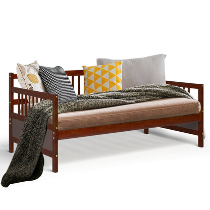 Sofá cama de madera con lamas y barandillas, tamaño individual - Cerezo