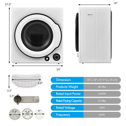 Secadora de ropa eléctrica compacta con tambor de acero inoxidable - Blanca