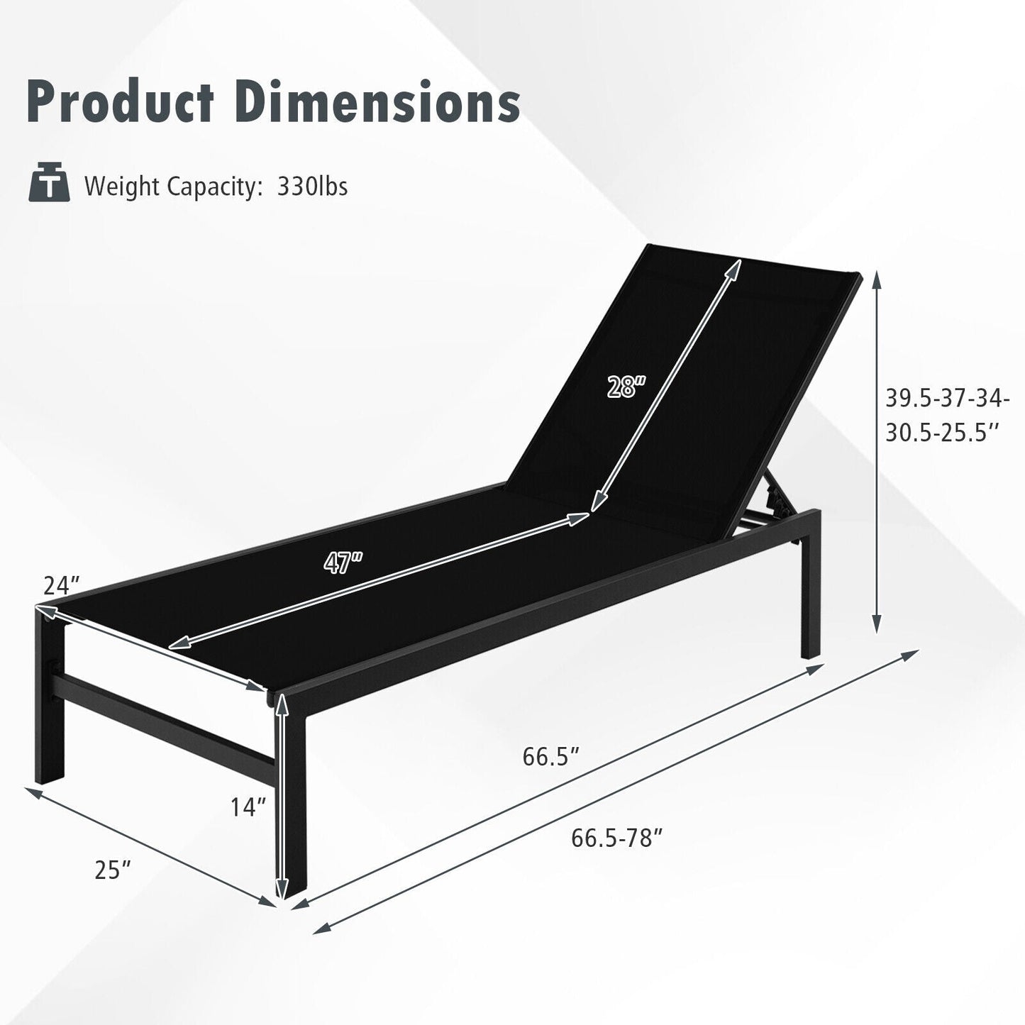 6-Position Chaise Lounge Chairs with Rustproof Aluminium Frame-Brown