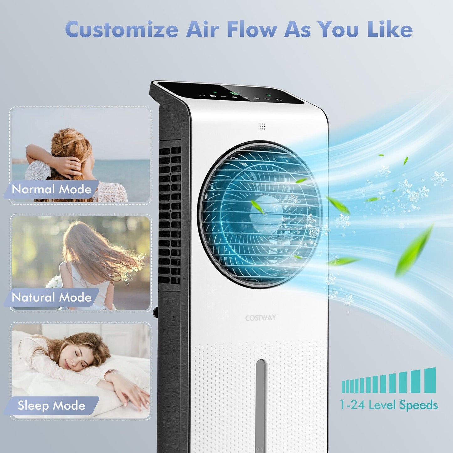 Enfriador de Aire Evaporativo 3 en 1 con Temporizador de 12H y Mando a Distancia - Blanco
