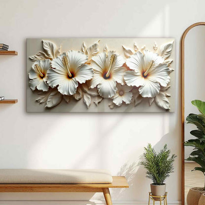 Floral Abstract Wall Art VII canvas by Tailored Canvases, hibiscus blooms on beige backdrop on Tampa Home & Garden Store