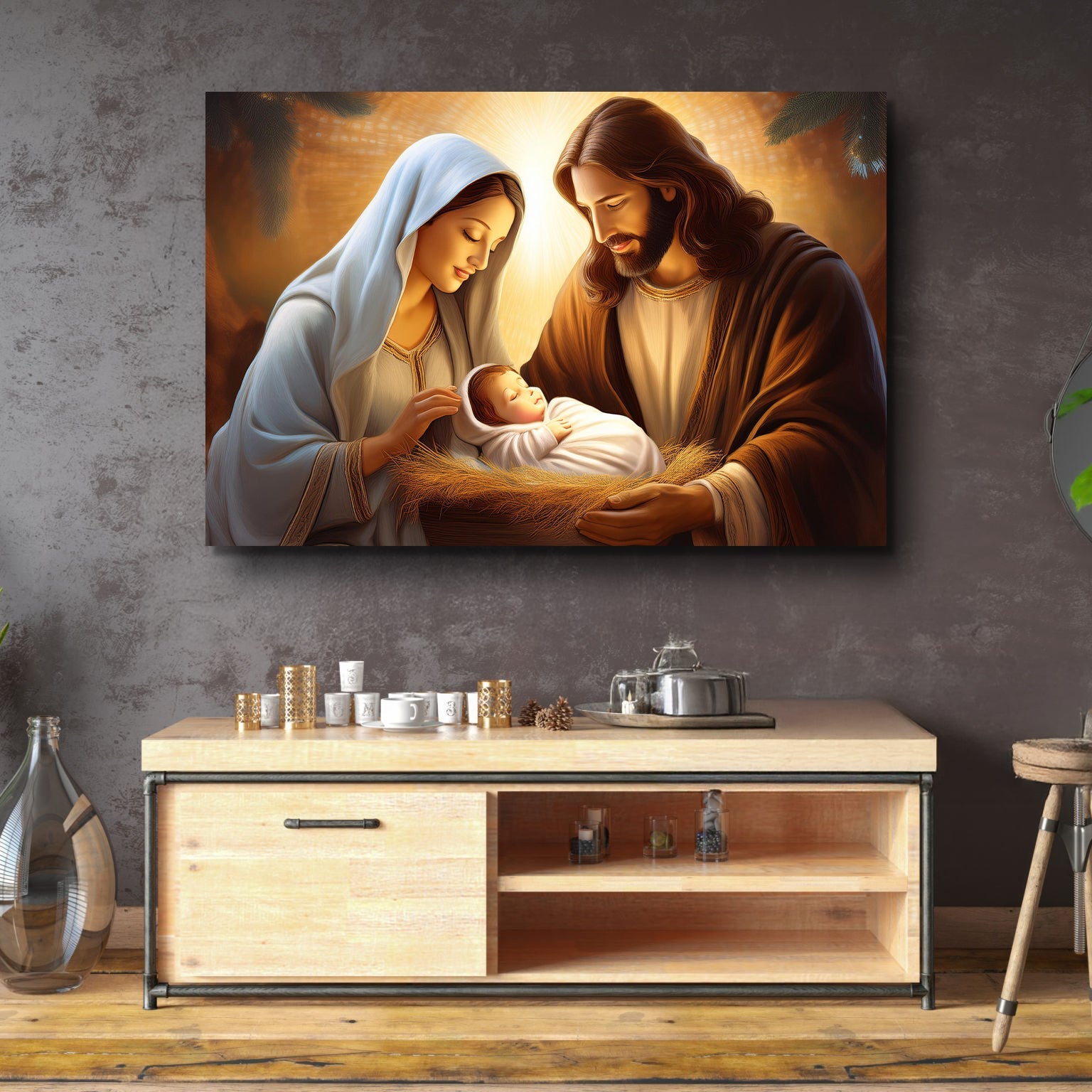 3D Faith Wall Art II canvas by Tailored Canvases, warm nativity with Mary, Joseph and baby Jesus on Tampa Home & Garden Store