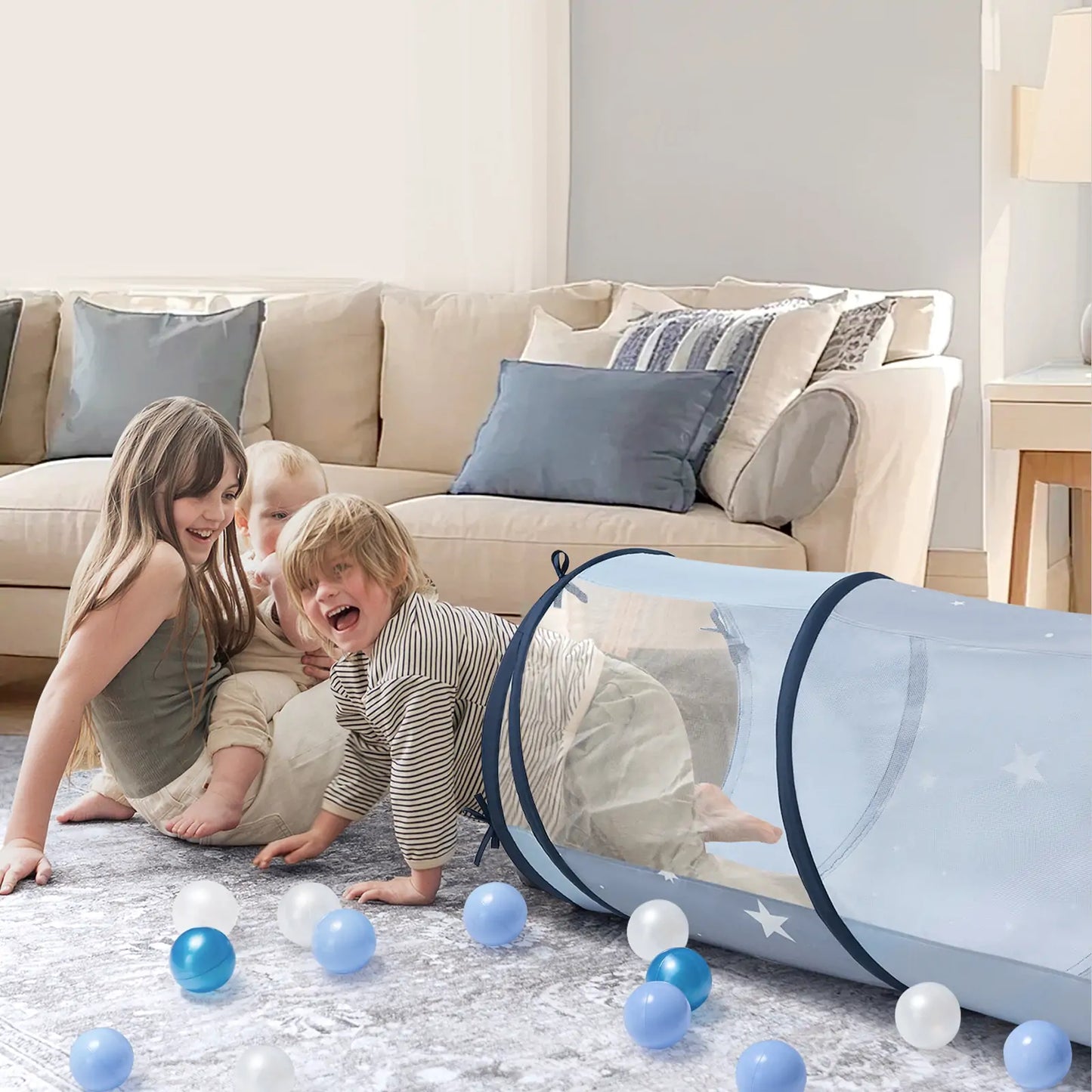 Tiny Land Ocean Ball 200 pcs blue and white ball pit balls with mesh tunnel for indoor play on Tampa Home & Garden Store