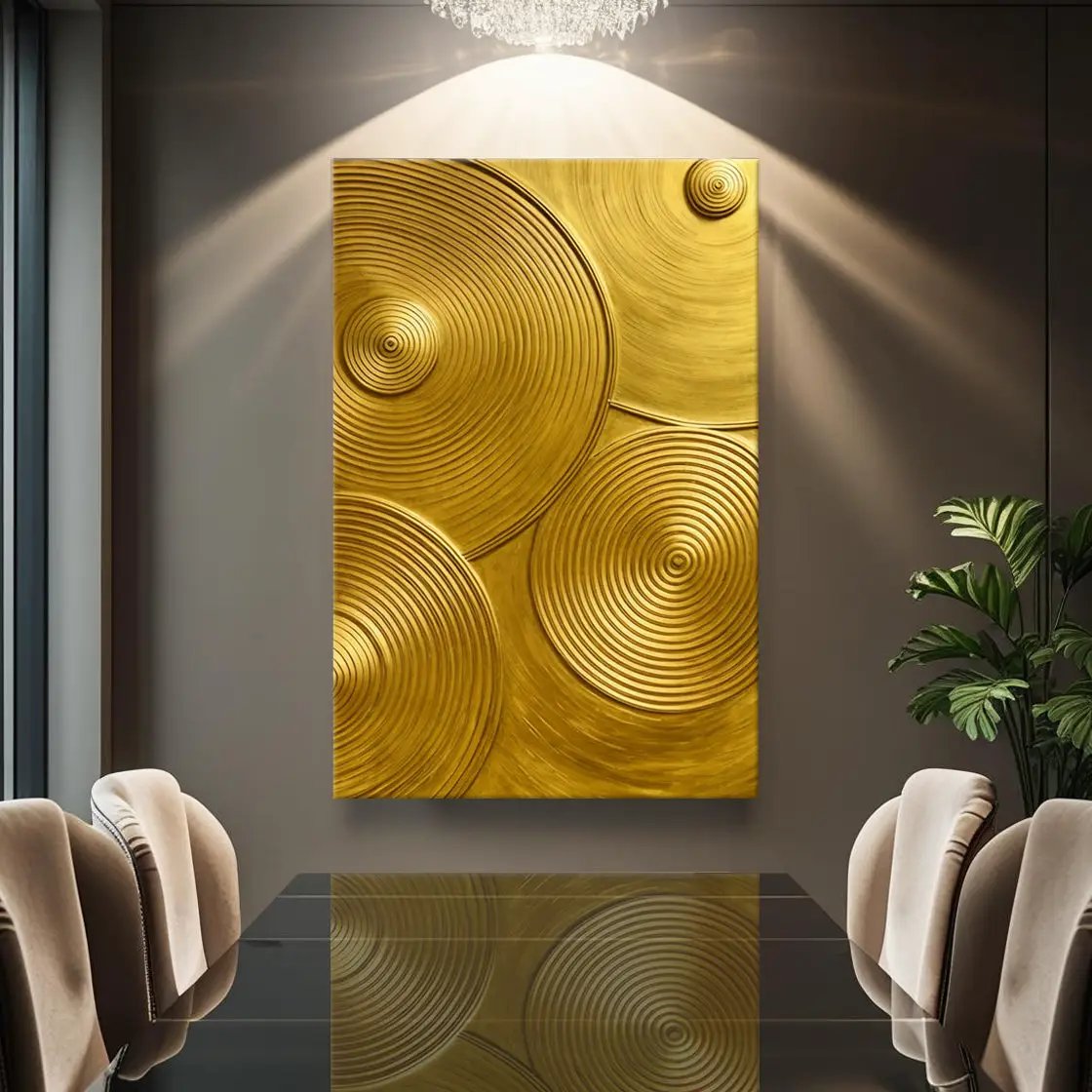 Gold Symphony Wall Art canvas with embossed concentric circles in metallic gold finish on Tampa Home & Garden Store