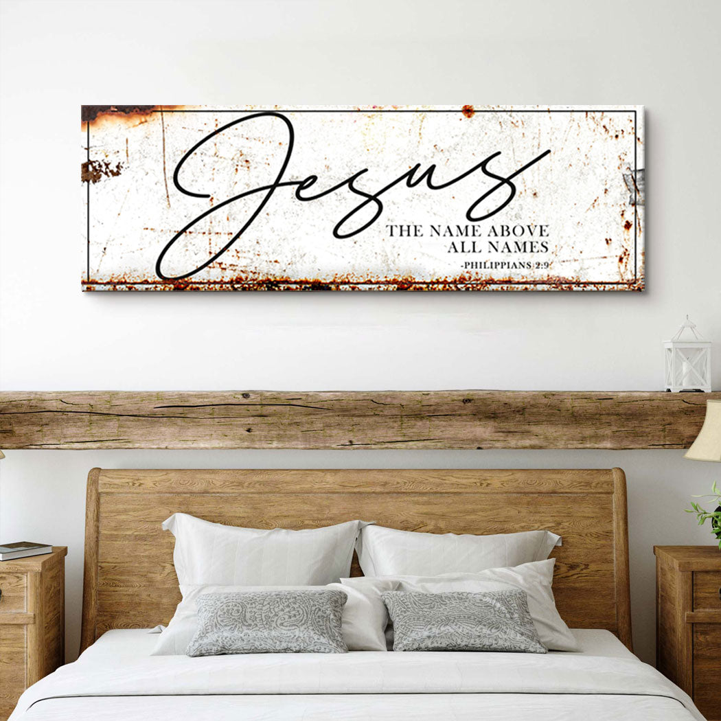 Jesus The Name Above All Names canvas sign with rusty edge, Tailored Canvases crafting canvas on Tampa Home & Garden Store