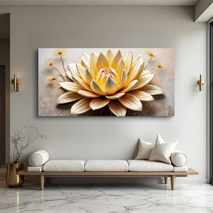 Golden Lotus Minimalist Wall Art II canvas by Tailored Canvases with warm yellow petals on Tampa Home & Garden Store
