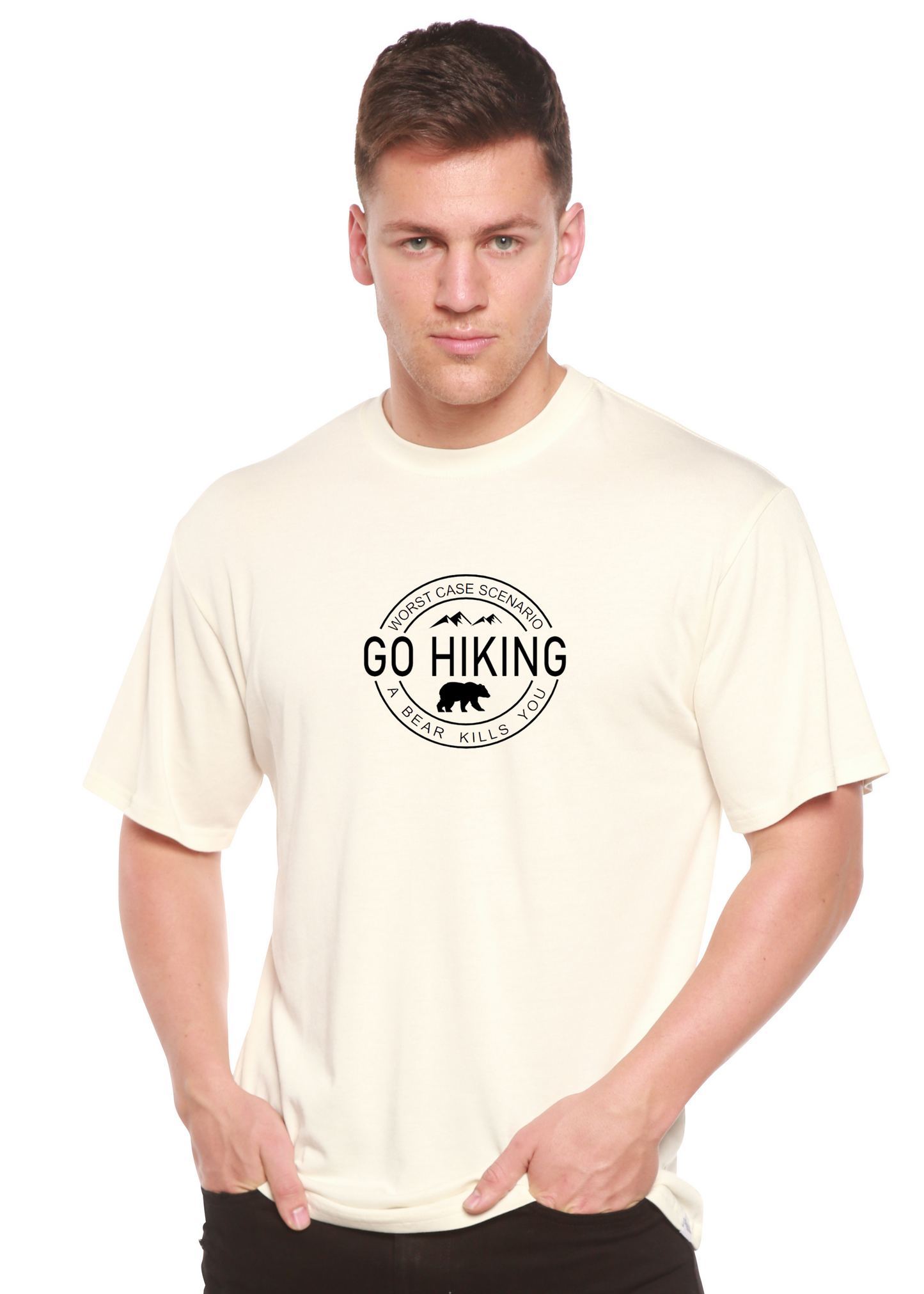 Go Hiking men's bamboo viscose/organic cotton tee beige with GO HIKING logo by Spun Bamboo on Tampa Home & Garden Store