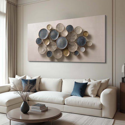 Lotus Leaf Abstract Wall Art IV canvas with blue and cream circular discs cluster on Tampa Home & Garden Store