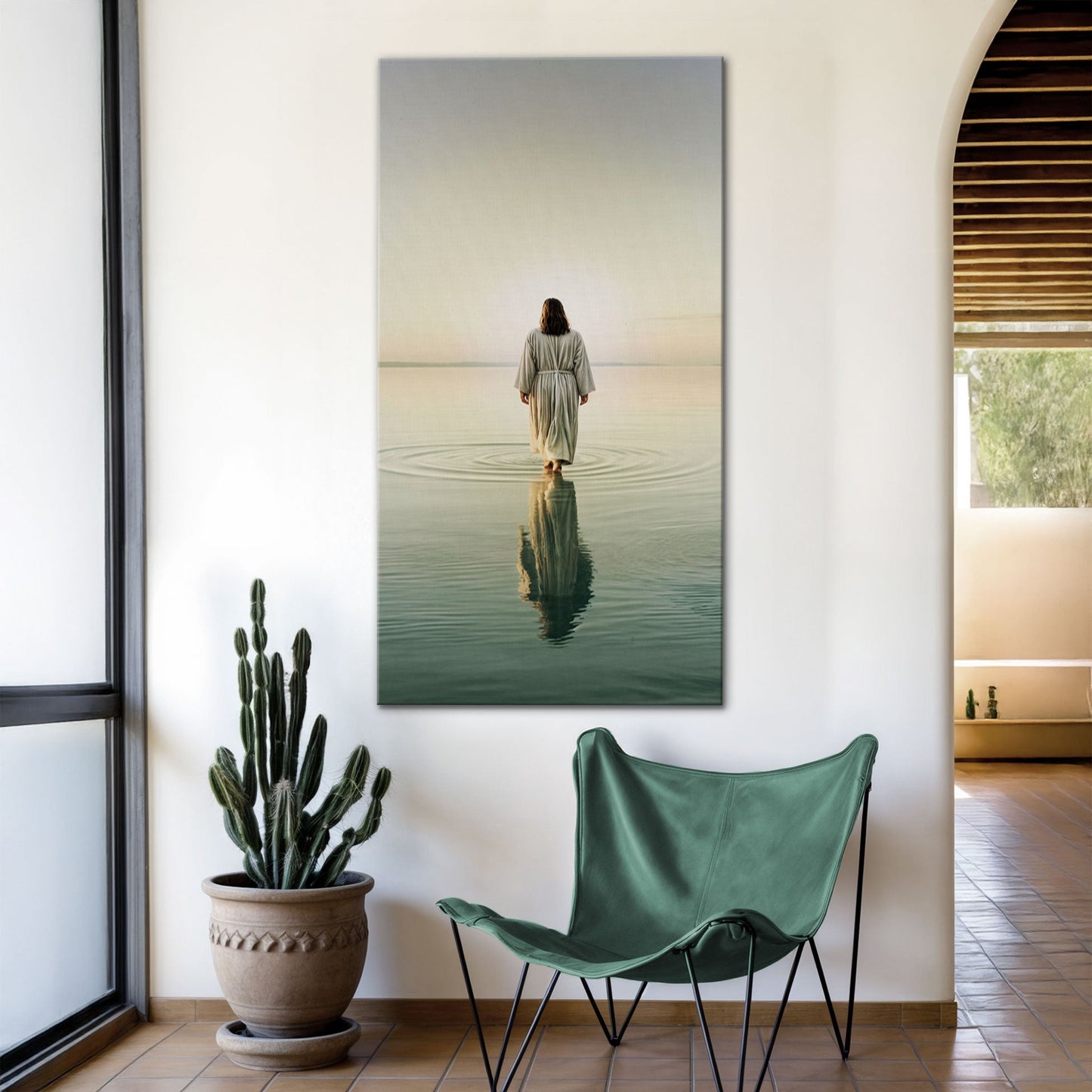 Reflections Faith Wall Art V canvas by Tailored Canvases sky over calm water robed figure on Tampa Home & Garden Store