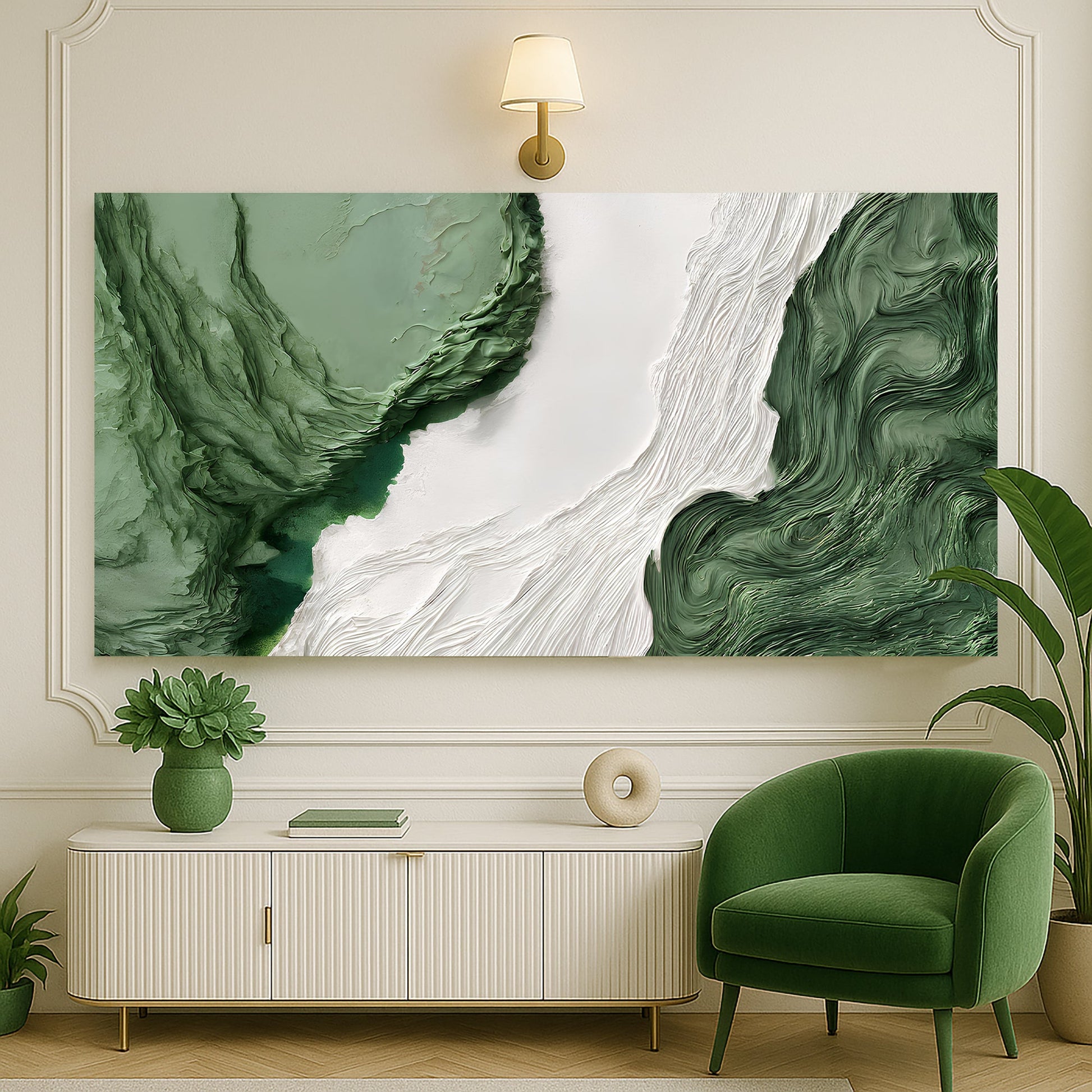 Green Rivers Abstract Wall Art V canvas by Tailored Canvases, green and white swirls on Tampa Home & Garden Store