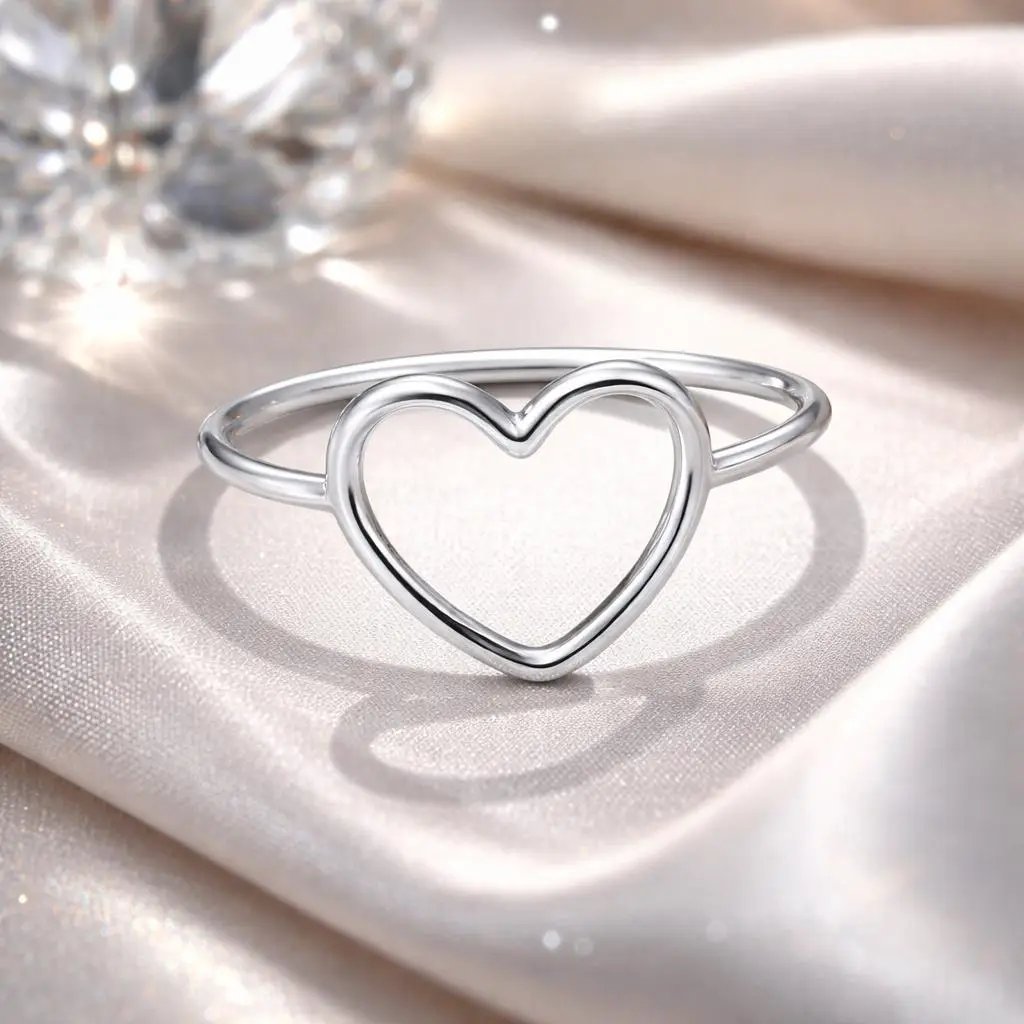 Heart-shaped open ring in sterling silver plated platinum, size 6 by Bids.com on Tampa Home & Garden Store