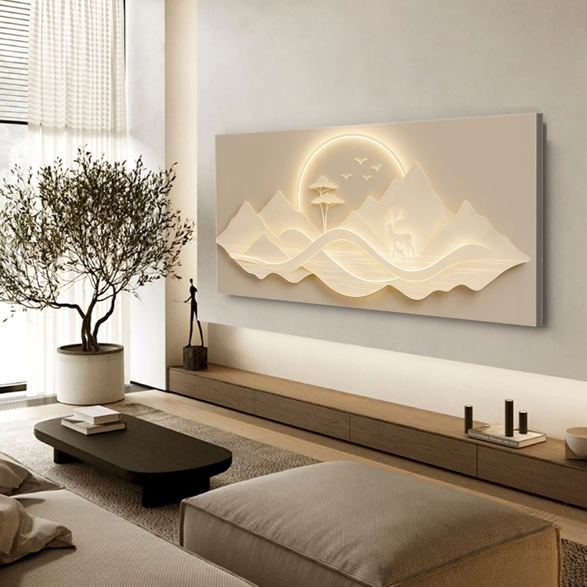 Modern Mountain Landscape Canvas wall art by Tailored Canvases with sunlit mountains on Tampa Home & Garden Store