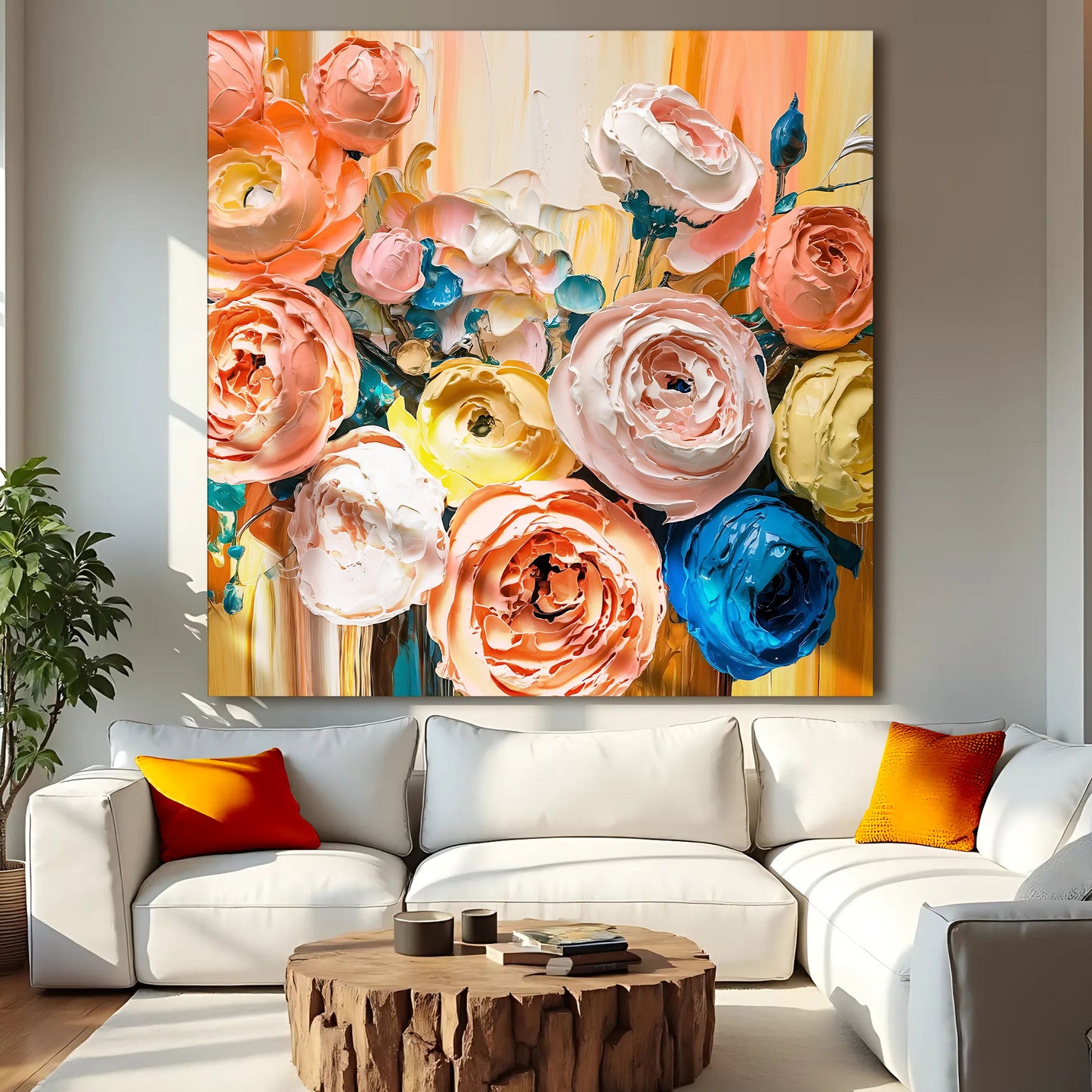 Blooming Bouquet Wall Art canvas by Tailored Canvases; pink peach florals, abstract bouquet on Tampa Home & Garden Store