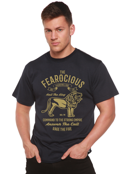 The Fearocious Spun Bamboo men's black graphic tee with gold lion print on Tampa Home & Garden Store