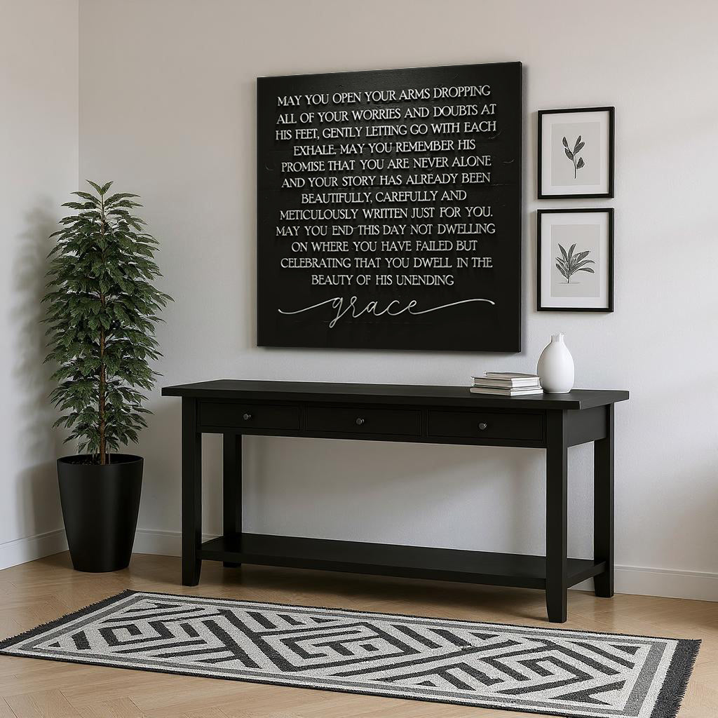 Unending Grace Faith Sign III canvas by Tailored Canvases, black canvas with white scripture on Tampa Home & Garden Store