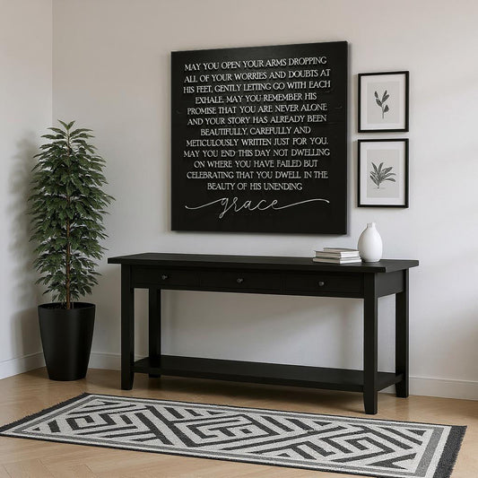 Unending Grace Faith Sign III canvas by Tailored Canvases, black canvas with white scripture on Tampa Home & Garden Store