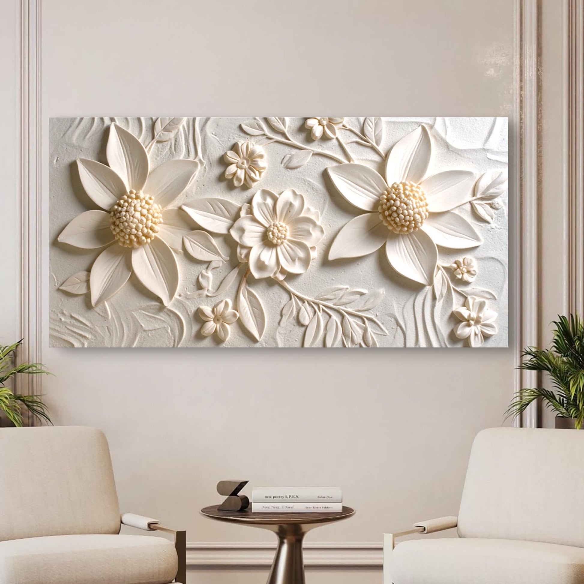 Floral Abstract Wall Art II canvas by Tailored Canvases featuring cream 3D flower relief on Tampa Home & Garden Store