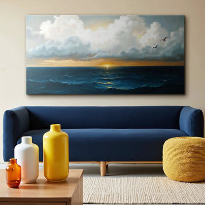 Waterscape Abstract Wall Art II canvas Tailored Canvases sea at sunset with clouds and birds on Tampa Home & Garden Store