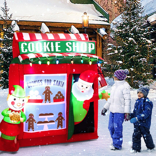 6.3 ft Inflatable Gingerbread Cookie Shop Santa Claus DirectDeals red-green striped roof on Tampa Home & Garden Store