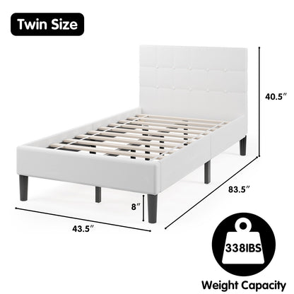 Cama de plataforma con cabecero tapizado con botones - Beige