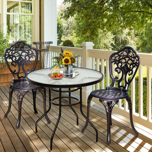 32 Inch Patio Tempered Glass Steel Frame Round Table with Convenient Umbrella Hole - Tampa Home & Garden Store