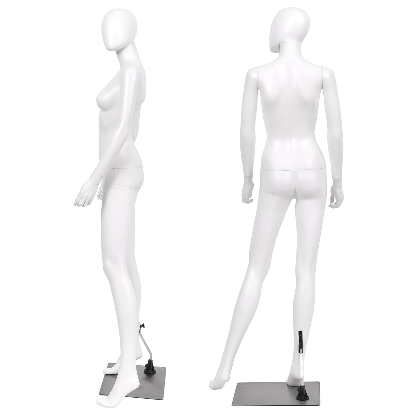 Maniquí femenino de cuerpo entero de 1,76 m con cabeza ovalada y base metálica