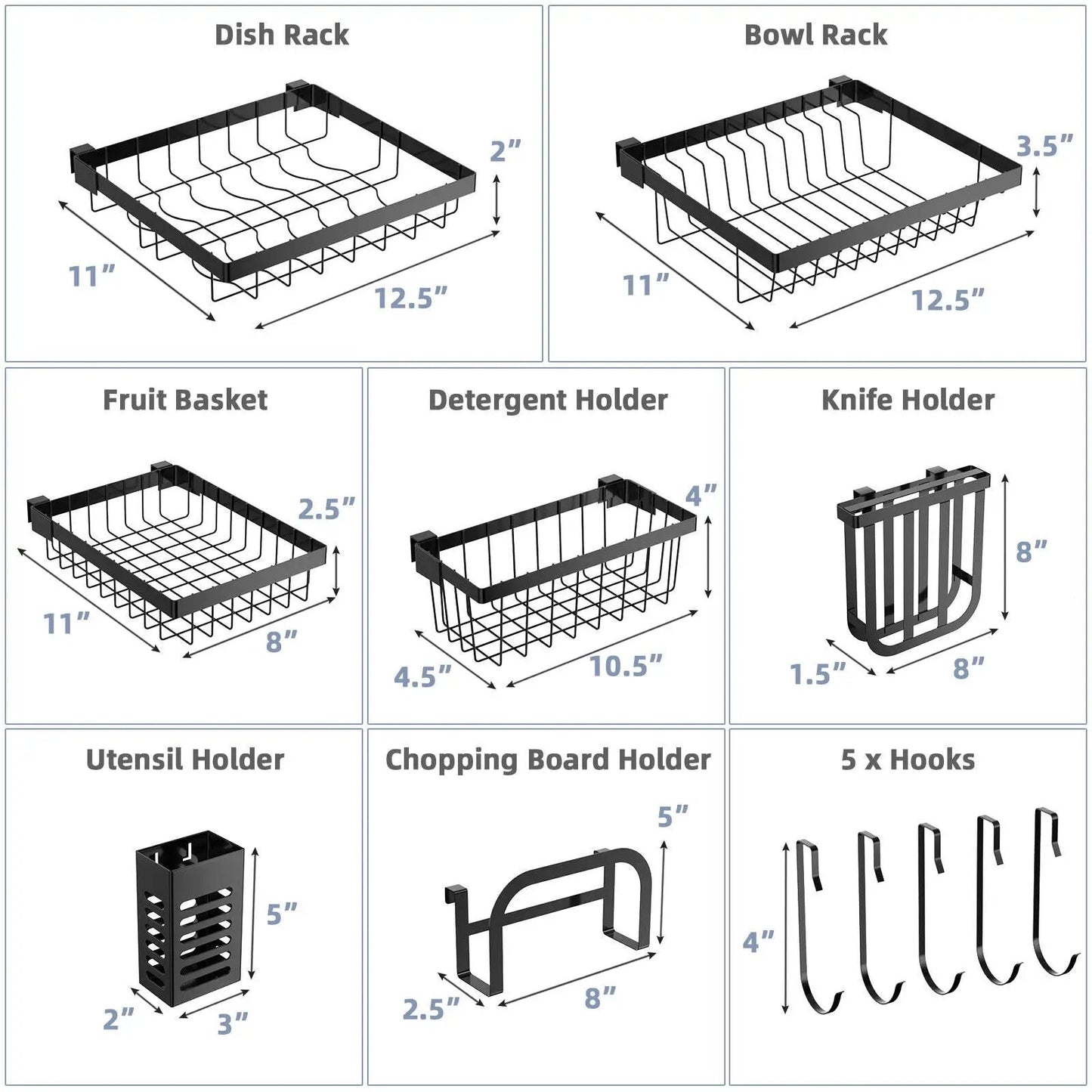 2 Tier Over Sink Dish Drying Rack With 8 Hooks