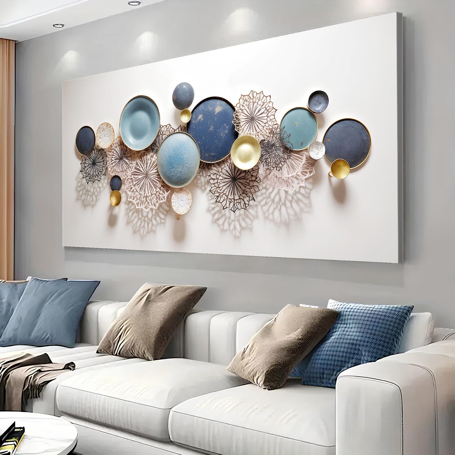 Lotus Leaf Abstract Wall Art III canvas by Tailored Canvases in teal blue with gold accents on Tampa Home & Garden Store