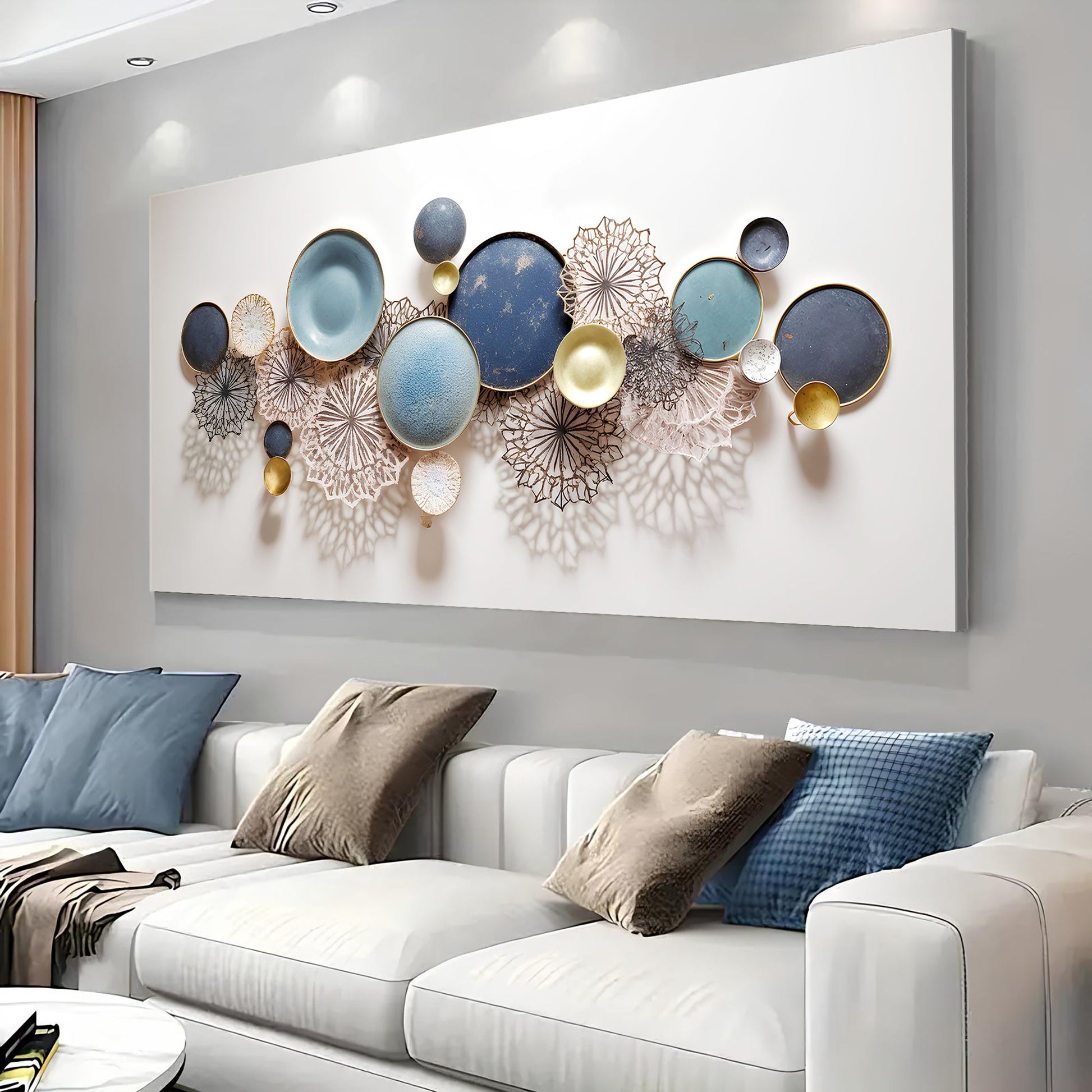 Lotus Leaf Abstract Wall Art III canvas by Tailored Canvases in teal blue with gold accents on Tampa Home & Garden Store