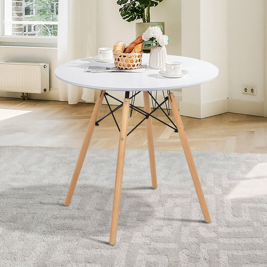 Round Modern Dining Table with Solid Wooden Leg-White - Tampa Home & Garden Store