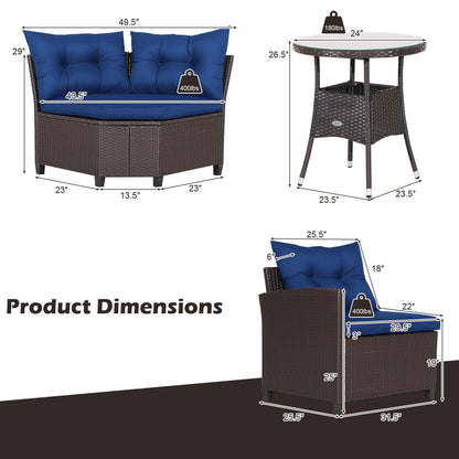 4 Pieces Patio Rattan Furniture Set Cushioned Sofa Glass Table - Tampa Home & Garden Store