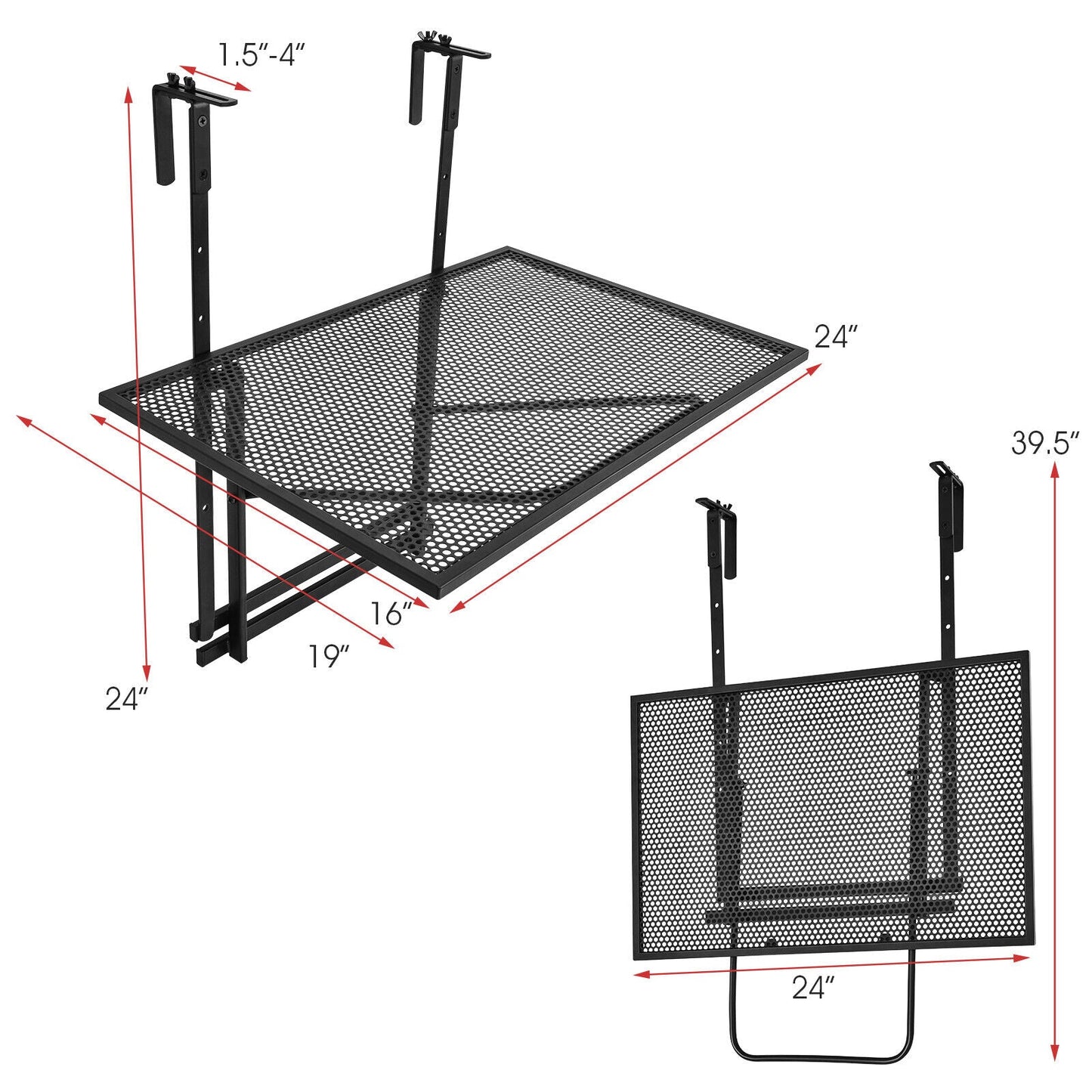 Mesa Plegable para Barandilla con 5 Niveles de Altura Ajustable