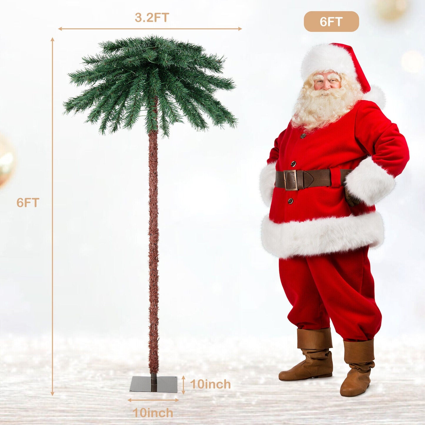 6 ft pre-lit artificial tropical palm tree DirectDeals with 210 multicolor lights beside Santa on Tampa Home & Garden Store