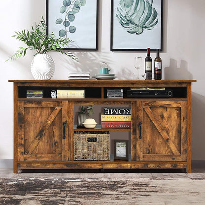 Mueble para TV Industrial de 60" con estantes y armarios, color marrón