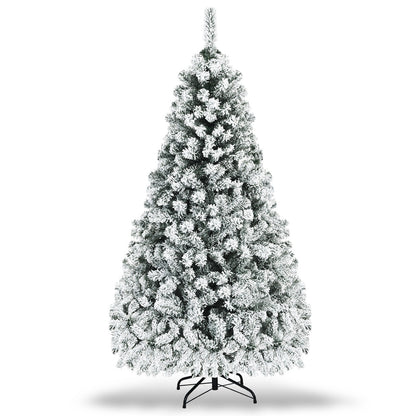 Árbol de Navidad artificial de bisagras con nieve, preiluminado, de primera calidad - 1,83 m