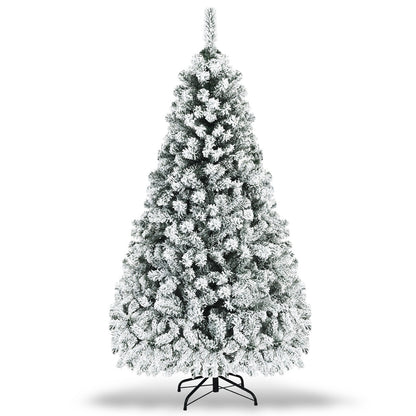 Árbol de Navidad artificial de bisagras con nieve, preiluminado, de primera calidad - 1,83 m