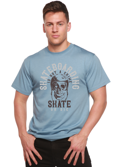 Skateboarding men's bamboo viscose/organic tee in light blue with skull print Spun Bamboo on Tampa Home & Garden Store
