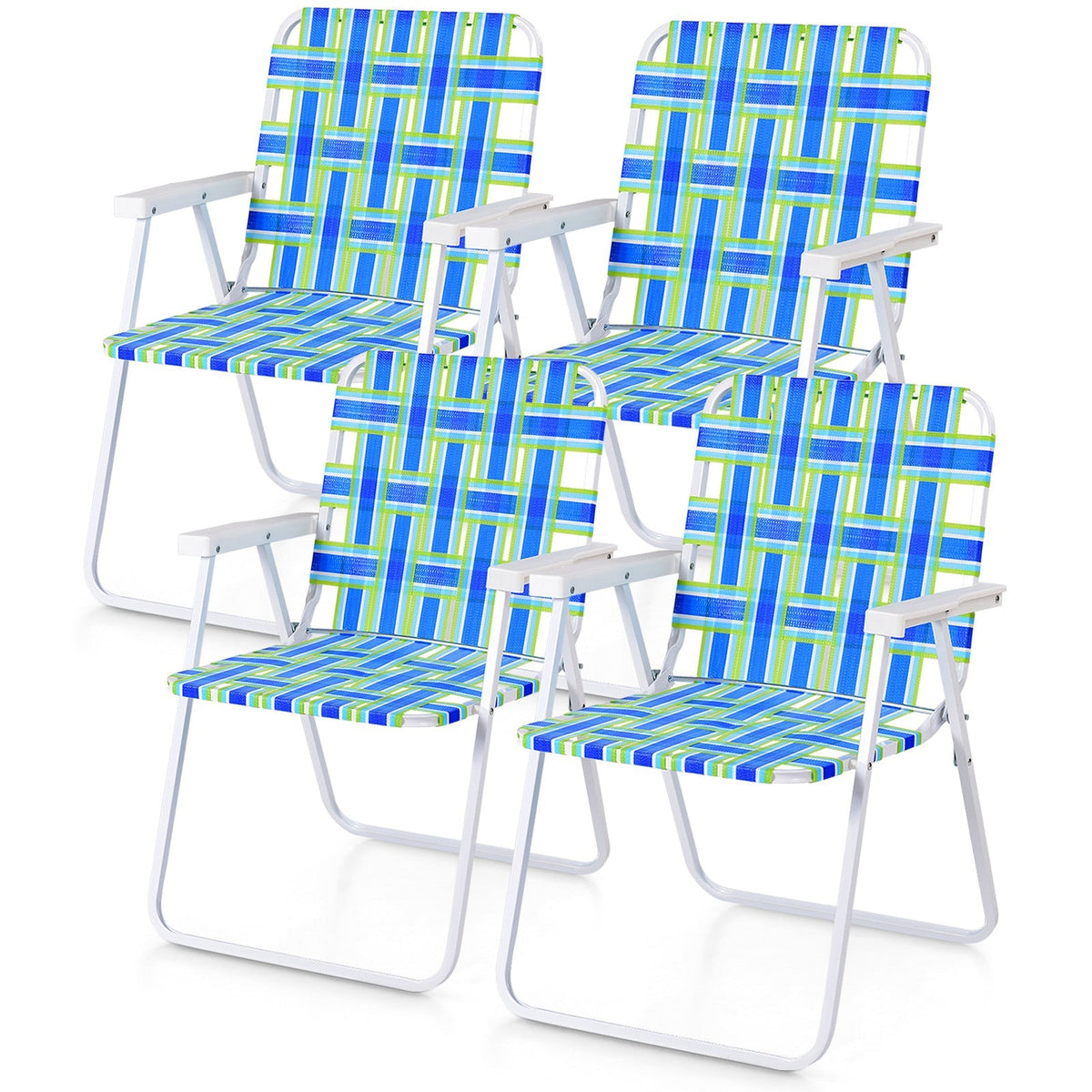 GemGear 4-piece folding beach chair set with blue and green patterned webbing on Tampa Home & Garden Store