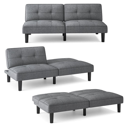 Sofá Cama Futón Plegable Convertible con Respaldo Ajustable de 6 Posiciones-Gris